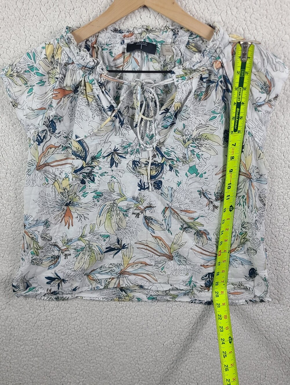 Tahari Floral Peasant Blouse 100% Cotton Flutter Sleeve XL Tall XLT